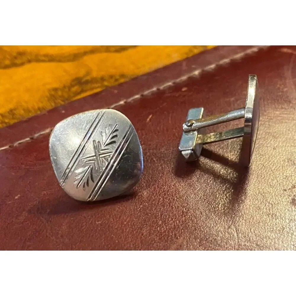 VTG Anson Silver tone Etched Cufflinks